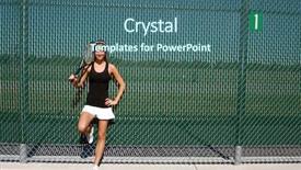  Presentation with tennis - Colorful slide deck enhanced with players competing courts - brunette tennis woman backdrop and a  colored foreground