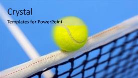  Presentation with net - Slide deck featuring players competing courts - tennis ball hitting the net background and a  colored foreground