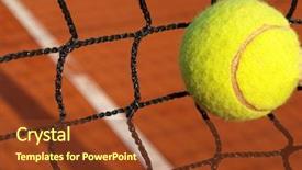  Presentation with tennis ball in the corner - Beautiful slide set featuring players competing courts - tennis ball in net backdrop and a tawny brown colored foreground