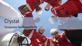  Presentation with rugby players - Theme enhanced with players with coach forming huddle background and a light blue colored foreground