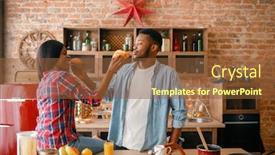  Presentation with black couple having fun - PPT theme having playful black couple having fun on the kitchen background and a tawny brown colored foreground