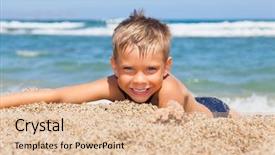  Presentation with big boy - Presentation theme consisting of playful boy on the beach background and a lemonade colored foreground