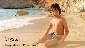  Presentation with sea - Presentation design consisting of playful boy on the beach background and a  colored foreground