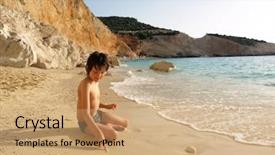  Presentation with sea and beach - Theme enhanced with playful boy on the beach background and a  colored foreground