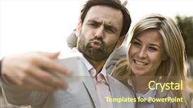  Presentation with selfie - Theme having playful business couple taking selfie background and a violet colored foreground