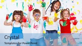 Presentation with school children - Amazing slide deck having playful children painted all backdrop and a light blue colored foreground