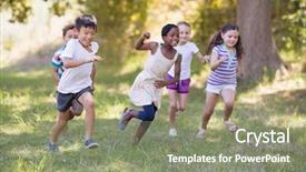  Presentation with children running - Cool new PPT theme with playful children running on grassy backdrop and a gray colored foreground