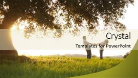  Presentation with young children playing multicultural - PPT theme consisting of playful couple under huge tree background and a lemonade colored foreground