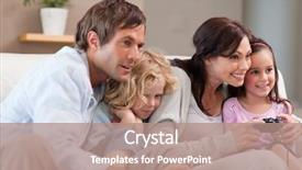  Presentation with video game 3d play games - Slides enhanced with playful family playing video games background and a coral colored foreground