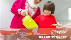  Presentation with muffins - PPT theme with playful fun time in kitchen with kid making muffins background and a coral colored foreground
