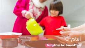  Presentation with muffins - PPT theme featuring playful-fun-time-in-kitchen background and a coral colored foreground