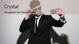  Presentation with black men in suit - Slide set enhanced with playful macho in black classic background and a light gray colored foreground