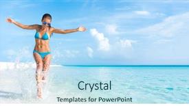  Presentation with space travel - Cool new theme with playful on paradise tropical beach backdrop and a sky blue colored foreground
