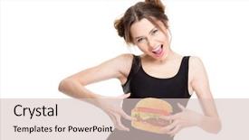  Presentation with hamburger - Presentation theme consisting of spoof fun - playful shouting young woman background and a lemonade colored foreground