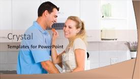  Presentation with modern food - Slide set featuring playful young couple tasting food in a modern kitchen background and a coral colored foreground