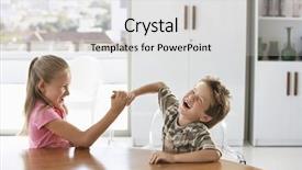  Presentation with dining table - Theme enhanced with playful young girl and boy fighting at dining table background and a light gray colored foreground