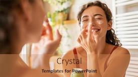  Presentation with green morning - Slides featuring playful-young-woman-applying-cream background and a coral colored foreground