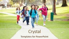  Presentation with children running - PPT theme enhanced with playground - group of children running along background and a lemonade colored foreground