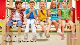  Presentation with playground - Presentation featuring playground - happy friends sitting on swing background and a lemonade colored foreground