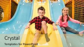  Presentation with playground - Beautiful theme featuring playground - kids riding from childrens slides backdrop and a yellow colored foreground