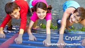  Presentation with playground - Beautiful PPT theme featuring playground - three little children climbing ladder backdrop and a ocean colored foreground