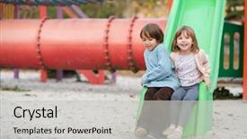  Presentation with childrens day - PPT theme consisting of playground on autumn cloudy day background and a light gray colored foreground