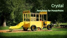  Presentation with school bus - Presentation theme enhanced with playground school bus background and a wine colored foreground