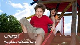  Presentation with kids - Theme with playground slide - kids having fun in park background and a tawny brown colored foreground