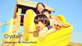  Presentation with dog park dogs plays - Amazing PPT theme having playground slide - playing in park together backdrop and a yellow colored foreground