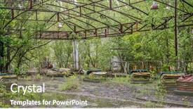  Presentation with radiator car - Presentation theme having playground with rusty cars background and a violet colored foreground