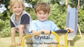  Presentation with two cute sisters playing - Audience pleasing PPT theme consisting of playgroup - two young boys playing backdrop and a yellow colored foreground