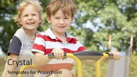  Presentation with bike - PPT theme enhanced with playgroup - two young boys playing background and a coral colored foreground