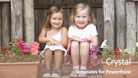  Presentation with wooden - Colorful slides enhanced with playgroup - two young girls playing backdrop and a coral colored foreground