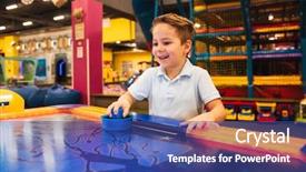  Presentation with hockey - Beautiful PPT theme featuring playing air hockey at arcade backdrop and a ocean colored foreground