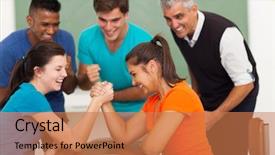  Presentation with wrestling high school - Slides consisting of playing arm wrestling in classroom background and a coral colored foreground