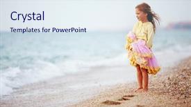  Presentation with girl running on the beach clouds - Theme with playing at the autumn beach background and a sky blue colored foreground