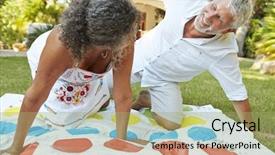  Presentation with family playing board game - Presentation theme consisting of playing balancing game in garden background and a mint green colored foreground