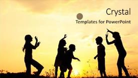  Presentation with children playing - Beautiful slide deck featuring playing ball on meadow sun backdrop and a blonde colored foreground