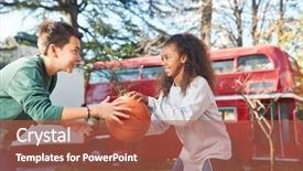  Presentation with summer school - Presentation theme having playing basketball at summer camp background and a red colored foreground