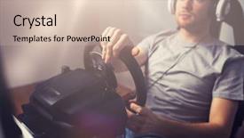  Presentation with car racing - Amazing slide deck having playing car racing video game backdrop and a lemonade colored foreground