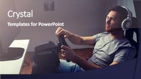  Presentation with car racing - Colorful PPT theme enhanced with playing car racing video game backdrop and a gray colored foreground