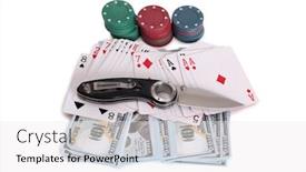  Presentation with playing cards - Slide set featuring playing cards and folding knife on a white background background and a white colored foreground