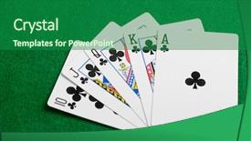  Presentation with deck of playing cards - PPT theme having playing cards flush on green background and a forest green colored foreground