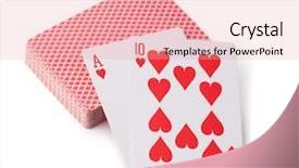  Presentation with deck of playing cards - PPT theme featuring playing cards on white background background and a coral colored foreground