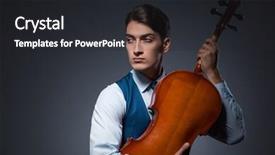  Presentation with young children playing - Beautiful PPT layouts featuring playing cello in dark room backdrop and a dark gray colored foreground