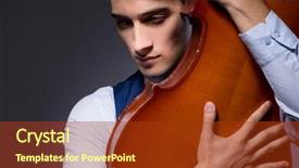  Presentation with young children playing multicultural - PPT theme consisting of playing cello in dark room background and a tawny brown colored foreground