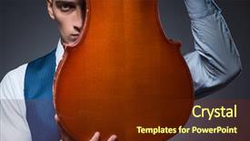  Presentation with young children playing - Amazing PPT theme having playing cello in dark room backdrop and a tawny brown colored foreground