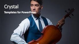  Presentation with young children playing - PPT theme with playing cello in dark room background and a dark gray colored foreground