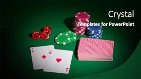  Presentation with playing cards - PPT theme with playing chips dices and cards on green table background and a black colored foreground