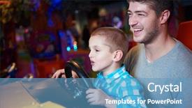  Presentation with video game - Slide deck featuring playing driving wheel video game background and a teal colored foreground